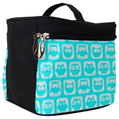 Aqua Turquoise And White Owl Pattern Make Up Travel Bag (big) by GardenOfOphir