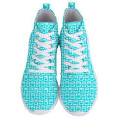 Aqua Turquoise And White Owl Pattern Men s Lightweight High Top Sneakers by GardenOfOphir