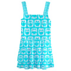 Aqua Turquoise And White Owl Pattern Kids  Layered Skirt Swimsuit by GardenOfOphir