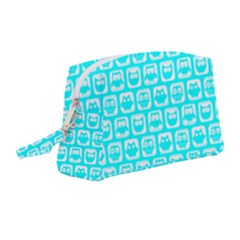 Aqua Turquoise And White Owl Pattern Wristlet Pouch Bag (medium) by GardenOfOphir