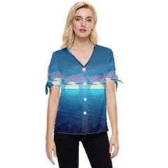 Ai Generated Ocean Sea Water Anime Nautical Bow Sleeve Button Up Top