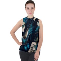 Glass Slipper Blues Fairytale Mock Neck Chiffon Sleeveless Top by Ravend