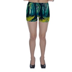 Ai Generated Trees Forest Mystical Forest Nature Art Skinny Shorts by Ravend