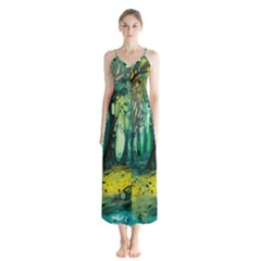Ai Generated Trees Forest Mystical Forest Nature Art Button Up Chiffon Maxi Dress