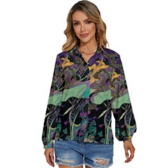 Ai Generated Flowers Trees Forest Mystical Forest Pattern Women s Long Sleeve Button Down Shirt