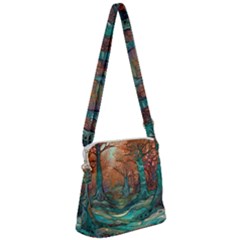 Ai Generated Tree Forest Mystical Forest Nature Zipper Messenger Bag by Ravend