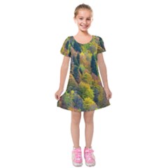 Forest Trees Leaves Fall Autumn Nature Sunshine Kids  Short Sleeve Velvet Dress