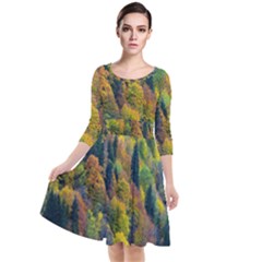 Forest Trees Leaves Fall Autumn Nature Sunshine Quarter Sleeve Waist Band Dress by Ravend