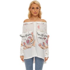 Happy Monday Off Shoulder Chiffon Pocket Shirt