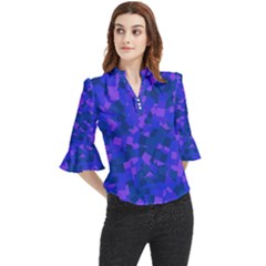 Cold Colorful Geometric Abstract Pattern Loose Horn Sleeve Chiffon Blouse