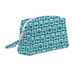 Teal And White Owl Pattern Wristlet Pouch Bag (medium) by GardenOfOphir