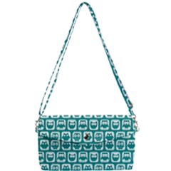 Teal And White Owl Pattern Removable Strap Clutch Bag by GardenOfOphir