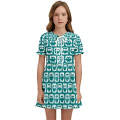 Teal And White Owl Pattern Kids  Sweet Collar Dress by GardenOfOphir