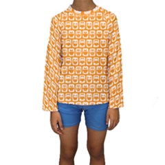 Yellow And White Owl Pattern Kids  Long Sleeve Swimwear by GardenOfOphir