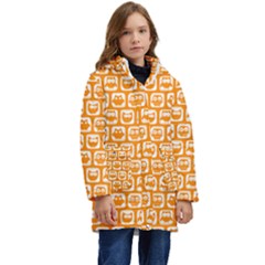Yellow And White Owl Pattern Kid s Hooded Longline Puffer Jacket by GardenOfOphir