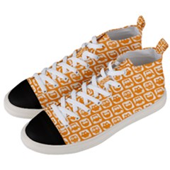 Yellow And White Owl Pattern Men s Mid-top Canvas Sneakers by GardenOfOphir