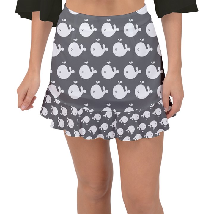 Cute Whale Illustration Pattern Fishtail Mini Chiffon Skirt