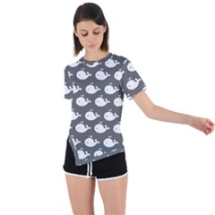 Cute Whale Illustration Pattern Asymmetrical Short Sleeve Sports Tee by GardenOfOphir