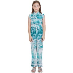 Tropical Blue Ocean Wave Kids  Sleeveless Ruffle Edge Band Collar Chiffon One Piece by Jack14