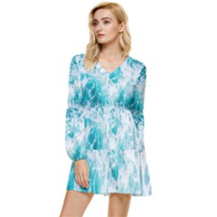 Tropical Blue Ocean Wave Tiered Long Sleeve Mini Dress by Jack14