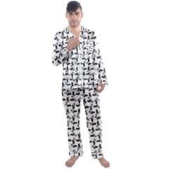 Chooper Motorcycle Drawing Motif Pattern Men s Long Sleeve Satin Pajamas Set