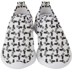 Chooper Motorcycle Drawing Motif Pattern Kids  Slip On Sneakers by dflcprintsclothing