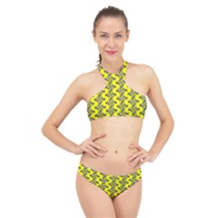 Candy Illustration Pattern High Neck Bikini Set by GardenOfOphir