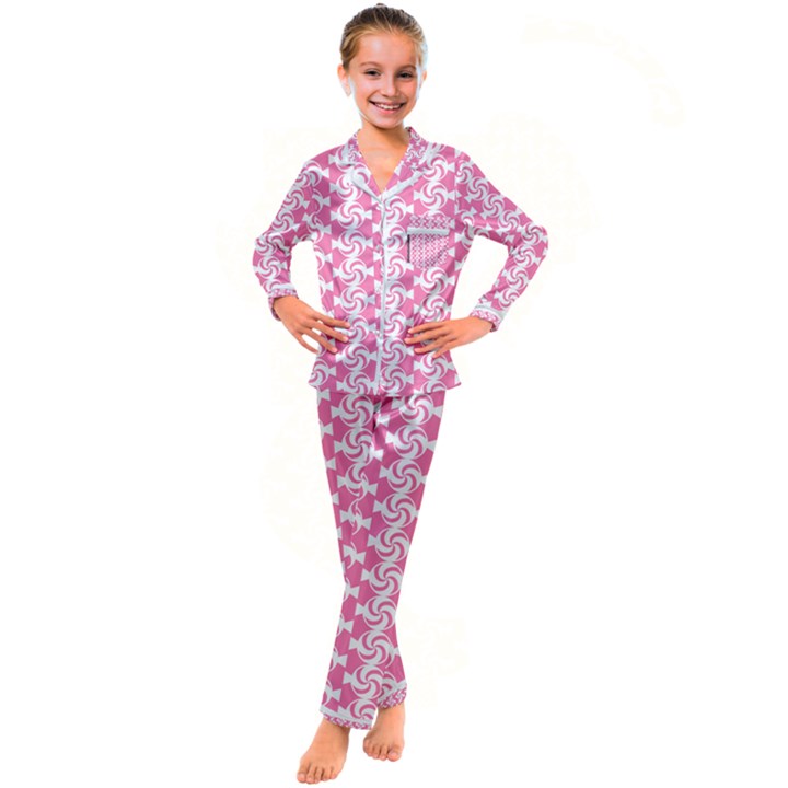 Cute Candy Illustration Pattern For Kids And Kids At Heart Kid s Satin Long Sleeve Pajamas Set