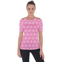 Pink Gerbera Daisy Vector Tile Pattern Shoulder Cut Out Short Sleeve Top by GardenOfOphir