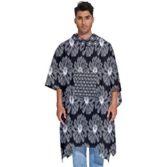 Black And White Gerbera Daisy Vector Tile Pattern Men s Hooded Rain Ponchos by GardenOfOphir