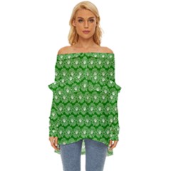 Gerbera Daisy Vector Tile Pattern Off Shoulder Chiffon Pocket Shirt by GardenOfOphir