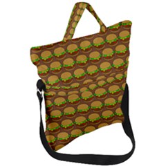 Burger Snadwich Food Tile Pattern Fold Over Handle Tote Bag by GardenOfOphir