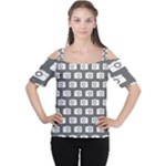 Modern Chic Vector Camera Illustration Pattern Cutout Shoulder Tee