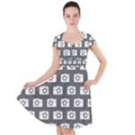 Modern Chic Vector Camera Illustration Pattern Cap Sleeve Midi Dress