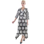 Modern Chic Vector Camera Illustration Pattern Quarter Sleeve Wrap Front Maxi Dress