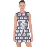 Modern Chic Vector Camera Illustration Pattern Lace Up Front Bodycon Dress