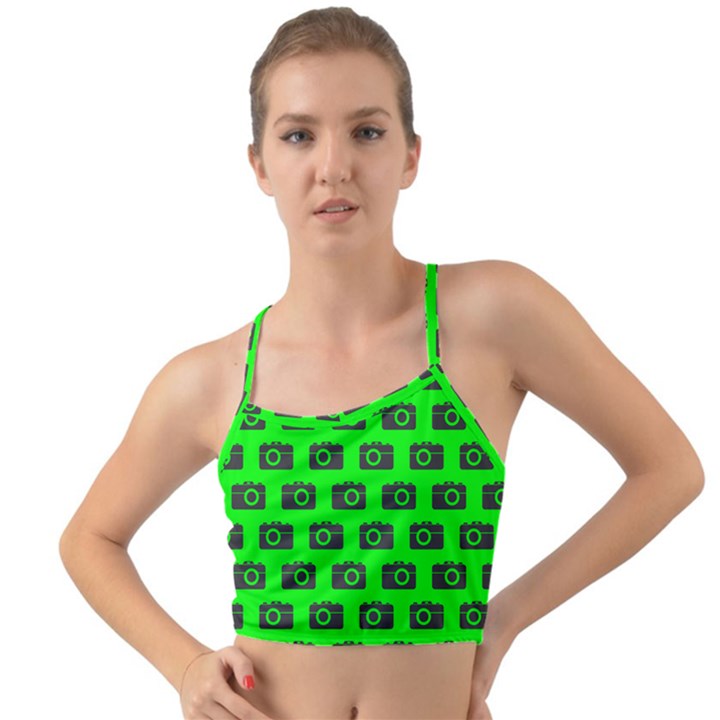 Modern Chic Vector Camera Illustration Pattern Mini Tank Bikini Top