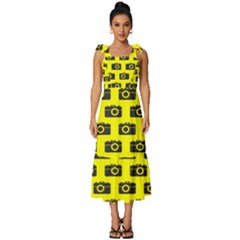 Modern Chic Vector Camera Illustration Pattern Tie-strap Tiered Midi Chiffon Dress by GardenOfOphir