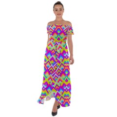 Colorful Trendy Chic Modern Chevron Pattern Off Shoulder Open Front Chiffon Dress by GardenOfOphir