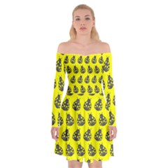 Ladybug Vector Geometric Tile Pattern Off Shoulder Skater Dress by GardenOfOphir