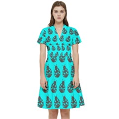 Ladybug Vector Geometric Tile Pattern Short Sleeve Waist Detail Dress by GardenOfOphir