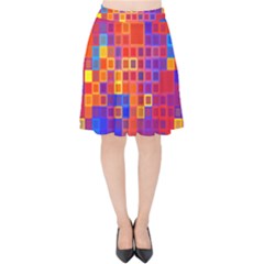 Squares Geometric Colorful Fluorescent Velvet High Waist Skirt by Jancukart