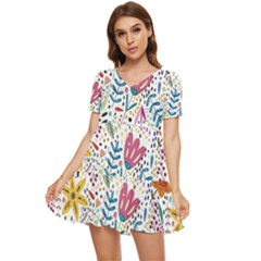 Flowers-484 Tiered Short Sleeve Babydoll Dress by nateshop