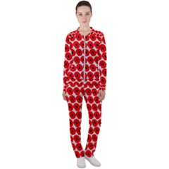 Red Peony Flower Pattern Casual Jacket And Pants Set by GardenOfOphir