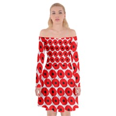 Red Peony Flower Pattern Off Shoulder Skater Dress by GardenOfOphir