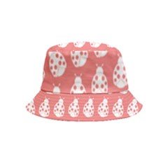 Coral And White Lady Bug Pattern Inside Out Bucket Hat (kids) by GardenOfOphir