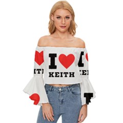 I Love Keith Off Shoulder Flutter Bell Sleeve Top by ilovewhateva