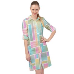 Color-blocks Long Sleeve Mini Shirt Dress by nateshop