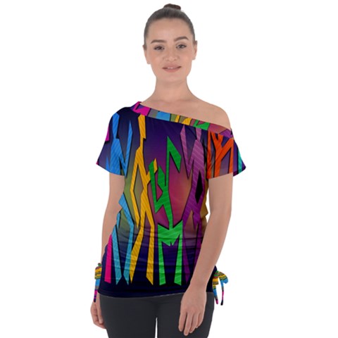 Dancing Off Shoulder Tie-up Tee by nateshop