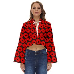 Charcoal And Red Peony Flower Pattern Boho Long Bell Sleeve Top by GardenOfOphir